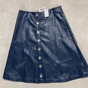 Dark blue leather a-line skirt